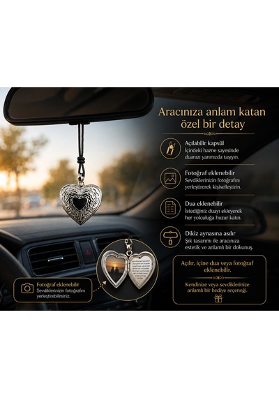 Kalp Madalyon Figürlü Dikiz Aynası Araba Süsü Açılabilir Hatıra Madalyon Araç Aksesuar