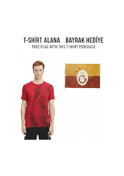 Gsstore Galatasaray Lisanslı Aslan Baskılı Sarı T-shirt Bayrak Ve Lazer Kutu Hediyeli Kırmızı