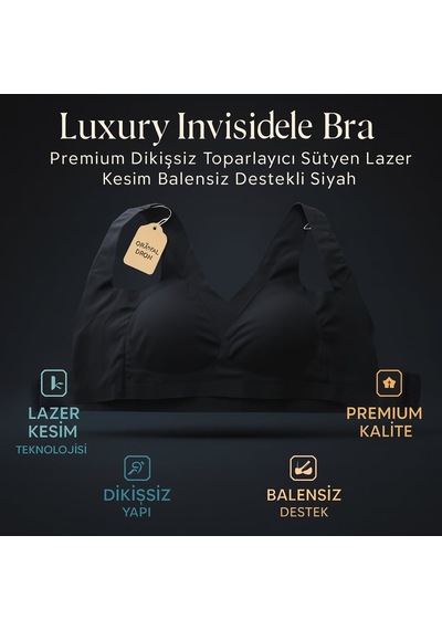 Av&sın Luxury Invisible Bra Premium Dikişsiz Toparlayıcı Sütyen Lazer Kesim Balensiz Destekli Siyah Beyaz