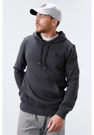Tommy Life Antrasit Melanj Kanguru Cep Standart Kalıp Kapüşonlu Erkek Sweatshirt - 87872 Antrasit Melanj