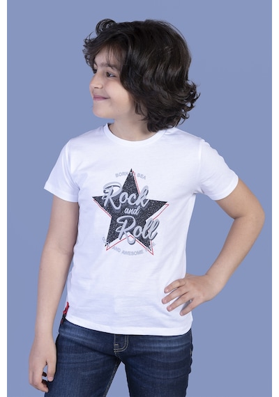 Toontoy Kids Toontoy Erkek Çocuk Yıldız Baskılı Tişört Beyaz