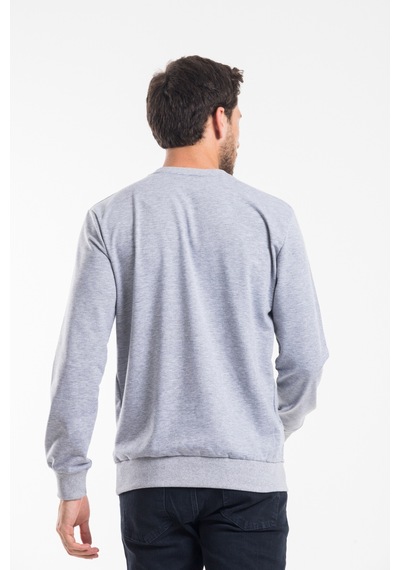 Erkek Bisiklet Yaka Regular Kalıp İnce Air Baskılı Sweatshırt Spr24sw124 Gri Melanj