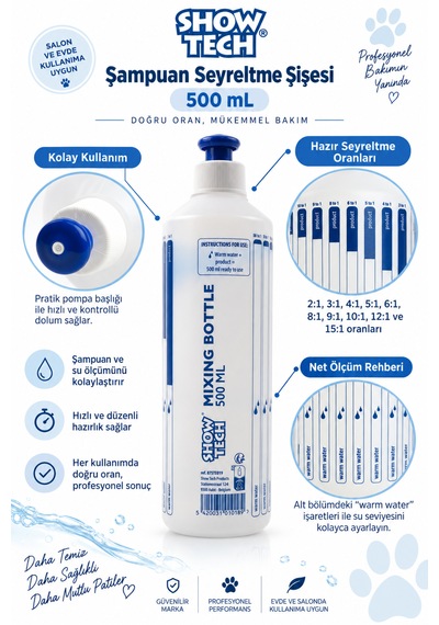 Showtech Konsantre Şampuan Seyreltme Şişesi 500 Ml - Ölçekli