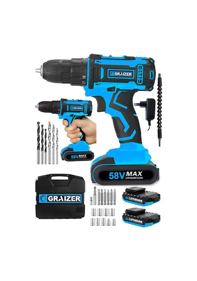 Graizer Cooper 58 V 5 Ah Darbeli Sjs Çift Metal Şanzuman Çift Akülü Vidalama Matkap