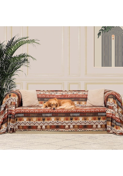 Latuda Concept Softmicro Boho Etnik Desenli Mikrofiber Koltuk Örtüsü Ve Şalı, Kaymaz Toprak180x220 Cm Genel
