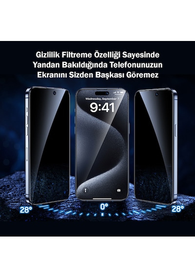 Apple Uyumlu iPhone 15 Pro Max Hayalet Cam Ekran Koruyucu Otomatik Hizalamalı