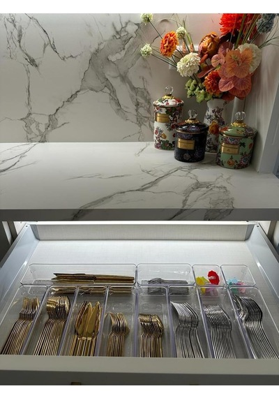10'lu Set Modüler Kaşıklık Şeffaf Çekmece Içi Düzenleyici Mutfak Makyaj Banyo Buzdolabı Organizer Şeffaf 42 X 49 Çok Renkli