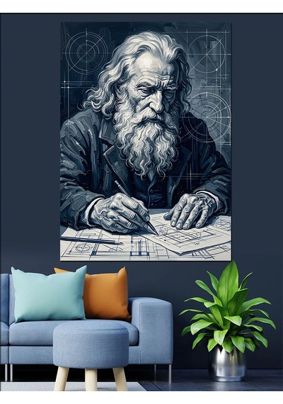 Plan Çizen Leonardo Da Vinci Dekoratif Kanvas - Mdf Ahşap Tablo
