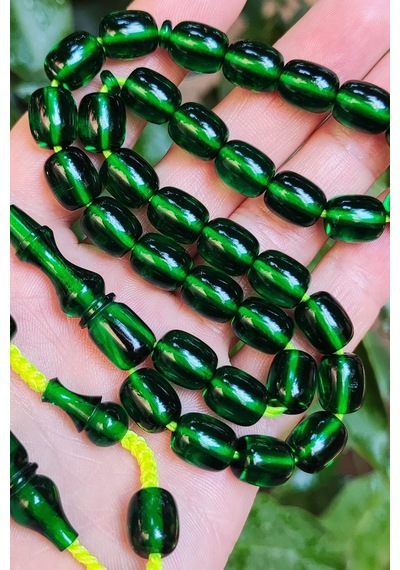 9 x 11 MM Şeffaf Delim Zümrüt Yeşili Katalin Tesbih - Ergin Baran Necef