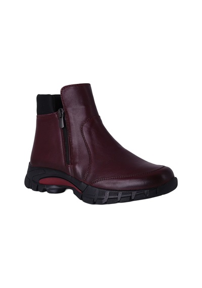 Natursoft Kadın Fermuarlı Kalın Tabanlı Düz Bot Ayakkabı Bordo