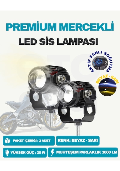 Motosiklet Fanlı Sis Farı Çift Renk Sarı-beyaz Scooter Araç Led Lamba 8v-85v Projektör Metal 2 Ad