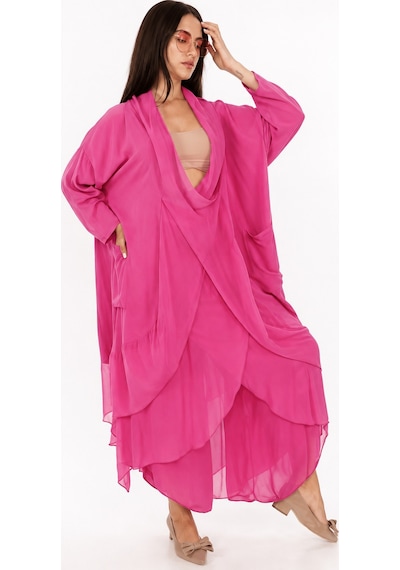 Bohem Stil Italyan Ipek Detaylı Oversize Sonsuzluk Kaftan Bluz- Asimetrik Pantolon Takım Fuşya Bohem Stil Italyan Ipek Detaylı Oversize Sonsuzluk Kaftan Bluz- Asimetrik Pantolon Takım Fuşya