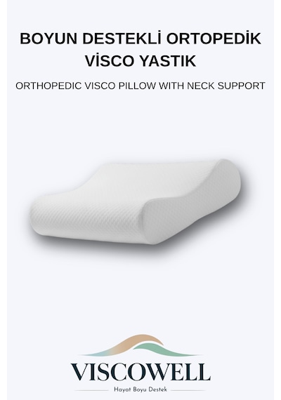Boyun Destekli Ortopedik Visco Yastık Çift Taraflı Yüksek Boyun Destekli %100 Visco Beyaz
