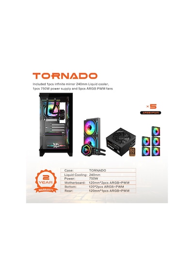 Gameagle Tornado Bilgisayar Kasası 750W + 80 POWER 240 MM  SIVI SOĞUTMA (BEYAZ)