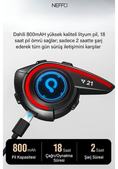 Y21 Bluetooth Motosiklet Kask Kulaklığı Renkli Led Işıklı, İnterkom Destekli, Yüksek Ses Kalites