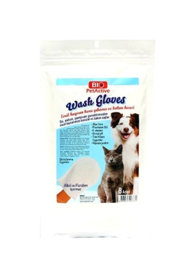 Biopetactive Wash Gloves Evcil Hayvan Kuru Yıkama Kesesi 8 Li