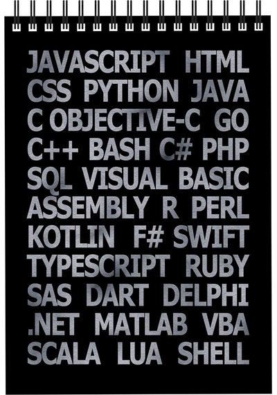 Notebook for Developers - Programming Languages - Siyah - Kısmi Lak'lı Yumuşak Kapak - 50 Yaprak - Kareli - Spiralli Bloknot