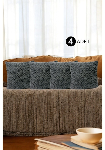 Bohem 4'lü Dekoratif Yastık Kılıfı Kırlent Kılıfı 45x45 Cm Gri Otantik Desen Gri