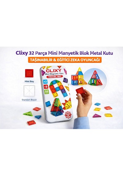 Clixy 32 Parça Mini Manyetik Blok Metal Kutu Taşınabilir Eğitici Zeka Oyuncağı