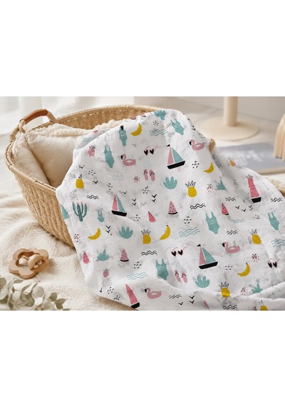 Minora%100 Pamuk Müslin Bebek Örtüsü Çok Amaçlı Müslin Battaniye - 100 X 100 Cm Beyaz-pembe-turkuaz-sarı Çok Renkli