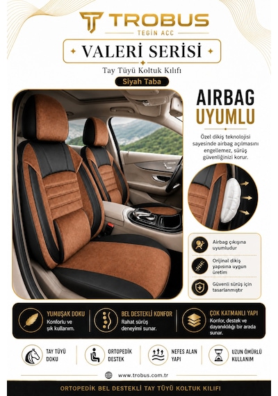 Bmw 3 Serisi E36 1993-2000 Uyumlu Valeria Serisi Taba Siyah Bel Destekli Tay Tüyü Koltuk Kılıfı