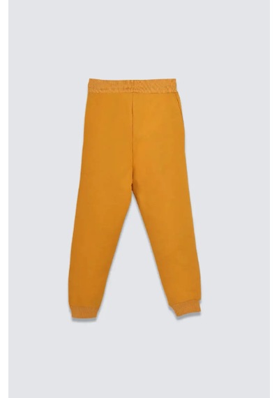 Bunny Hopp 2 Iplik Şardonlu Düz Renk Beli Bağcıklı Cepli Unisex Çocuk Eşofman Altı Hardal