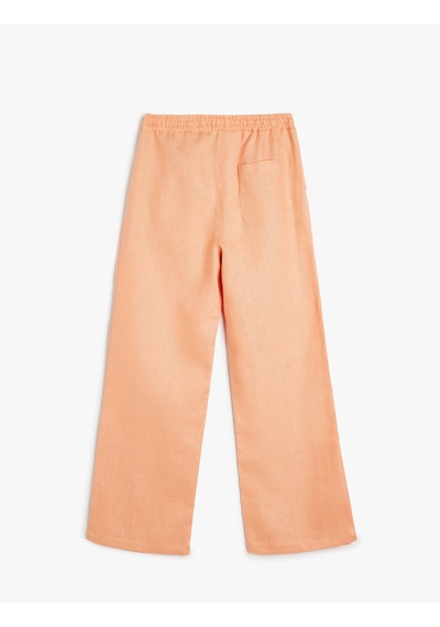 Koton Beli Bağcıklı Bol Paça Basic Keten Pantolon Pembe 5skg40106aw Gül