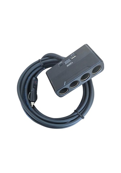 Araç Çakmak Uzatma Kablosu Çakmaklık Çoklayıcı Lcd Ekranlı Usb, Type-c Çıkışlı 12 Volt 10 Amper 120 Wat 2 X1,5mm Ttr Bakır 5 Mt-siyah-yt-ot733