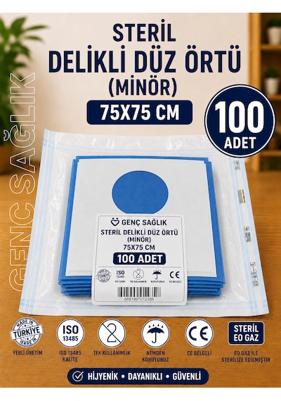 Steril Delikli Minör Düz Örtü 75 75cm 100'lü