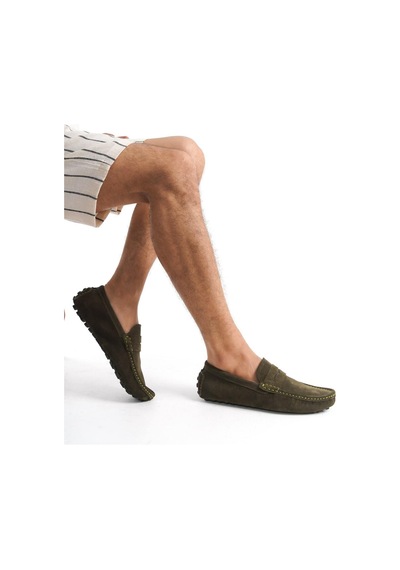 Mubiano Hakiki Deri Erkek Süet Haki Loafer -mssr1277-hk Haki