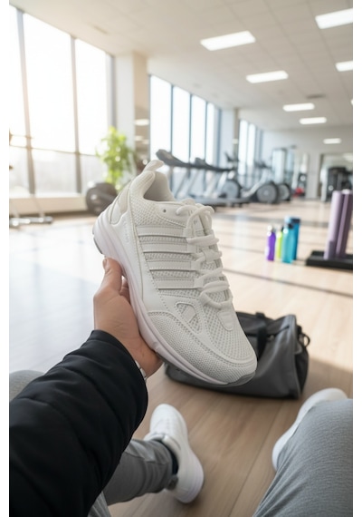 Enoch Ortopedik Yüksek Esnek Tabanlı Erkek Sneaker Beyaz - Gümüş