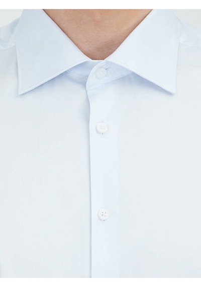 Kip Koyu Mavi Düz Slim Fit Uzun Dokuma Klasik %100 Pamuk Gömlek