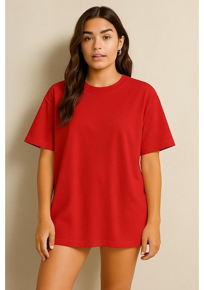 Düz Oversize Unisex Tişört Ycb6 Kirmizi