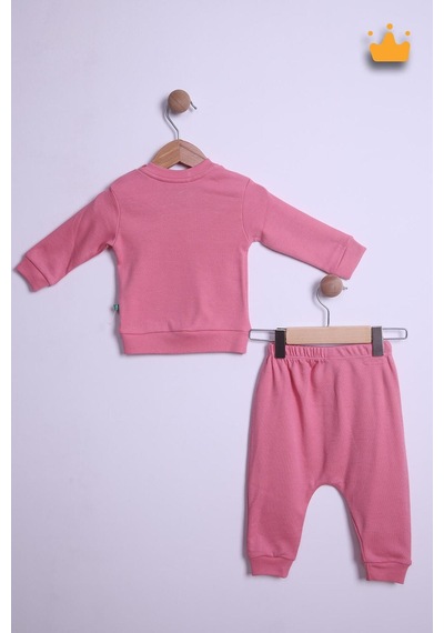 Babyhola Pamuk Düğmeli Sweat Düğmeli Pantolon Takım 236311 Pembe