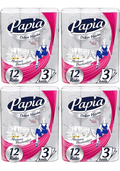 Papia Kağıt Havlu Decor (Modanon Başkentleri Desenli) 48 Li Set (