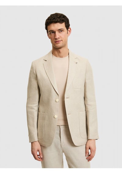 Cacharel Ekru Slim Fit İpek Keten Karışımlı Ceket Bej