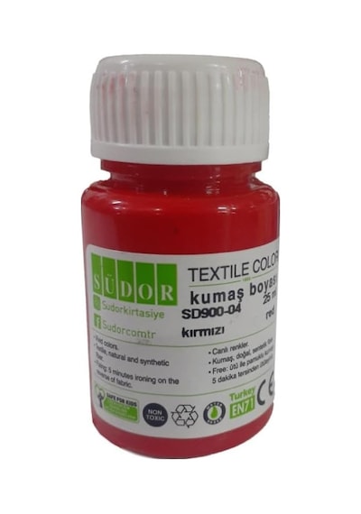 Kumaş Boyası Tişört Çanta Tekstil Boyası 25 Ml 1 Adet Südor Kumaş Boyası Tek Şişe 1 Adet Kırmız Kırmızı