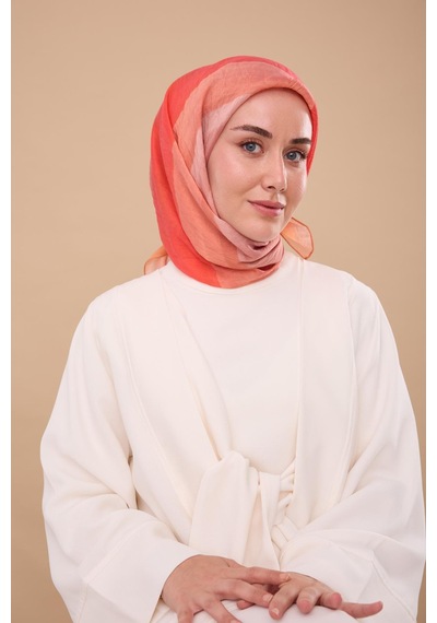 Silk Home Olinda İpek Eşarp 47005-13 Şeftali, Pembe, Turuncu, Bej, Gül Kurusu