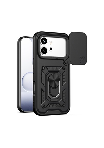 Teleplus Honor 600 5g Kılıf Magnetik Standlı Kamera Korumalı Slide Sürgülü Cover Kapak Siyah