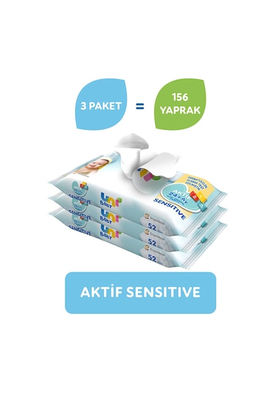 Uni Baby Islak Mendil Aktif Sensitive 3X52 Adet