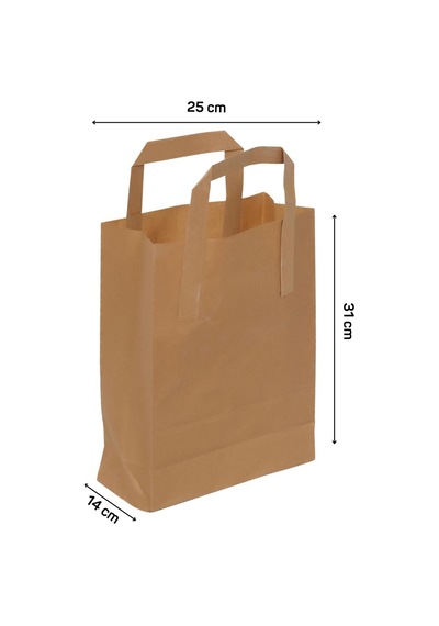 25x14x31 Cm Düz Dıştan Saplı Kraft Çanta 200 Adet