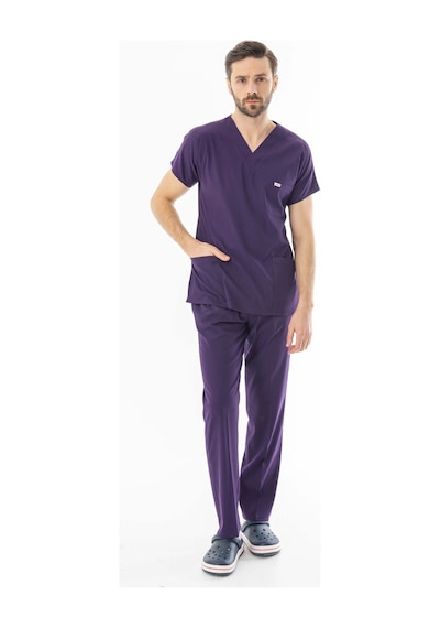 Likra Yarasa Kol Doktor Hemşire Forması Patlıcan Moru Lyrs1022 Patlıcan Moru