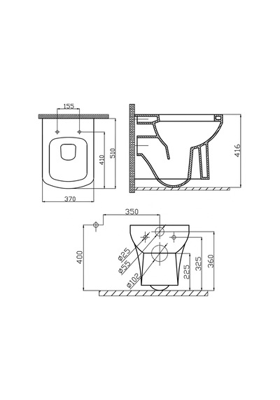 Quarter Bath Gideros Asma Klozet , Delikli,pp Kapak Dahil -2 Parça Set , Beyaz Qrs.36.01.03.01