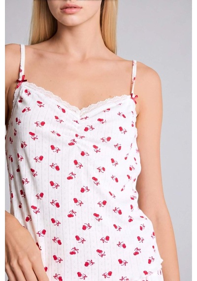 Defacto Regular Fıt Şortlu Askılı Desenli 2li Ecru Pijama Takımı H7393ax26hser98 Ekru-er98