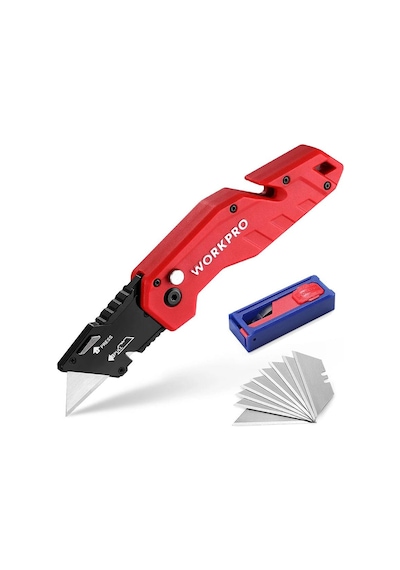 Workpro Wp211018 Profesyonel Katlanır Çok Amaçlı Rötuş Maket Bıçağı + 10 Adet Yedek Bıçak