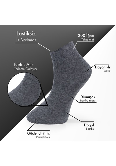 Lion Monroe Saf Bambu Kadın Lastiksiz Gri Soket Dikişsiz Premium Çorap Kutulu 6'lı / Iz Bırakmaz / Sıkmayan Çorap L5952az