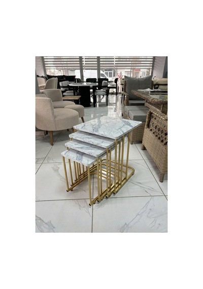 4 Lü Tekerlekli Sehpa Eskitme Gold - Carrara Çok Renkli