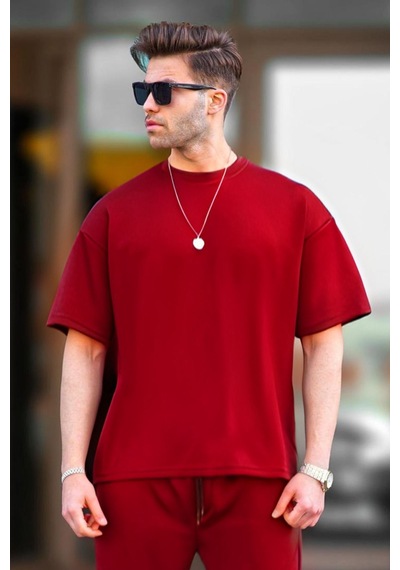 Flood Of Style Erkek Oversize Penye Rahat Yazlık Kısa Kollu Kırmızı