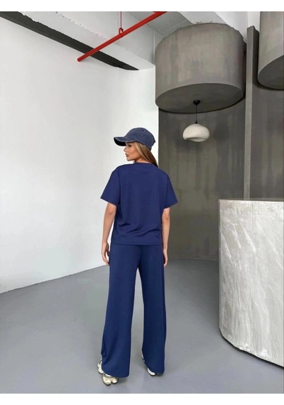 Freedom Store Kadın Osy Modal Yumuşak Dokulu Kumaş Kısa Kollu Bluz Rahat Pantolon İkili Takım- Lacivert