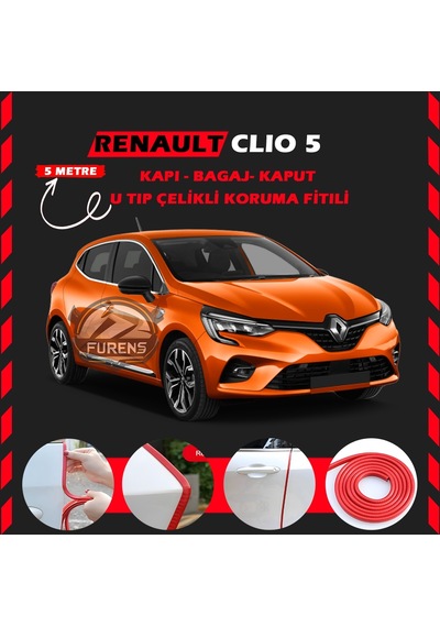 Renault Clio 5 Oto Araç Kapı Koruma Fitili 5metre Parlak Kırmızı Renk
